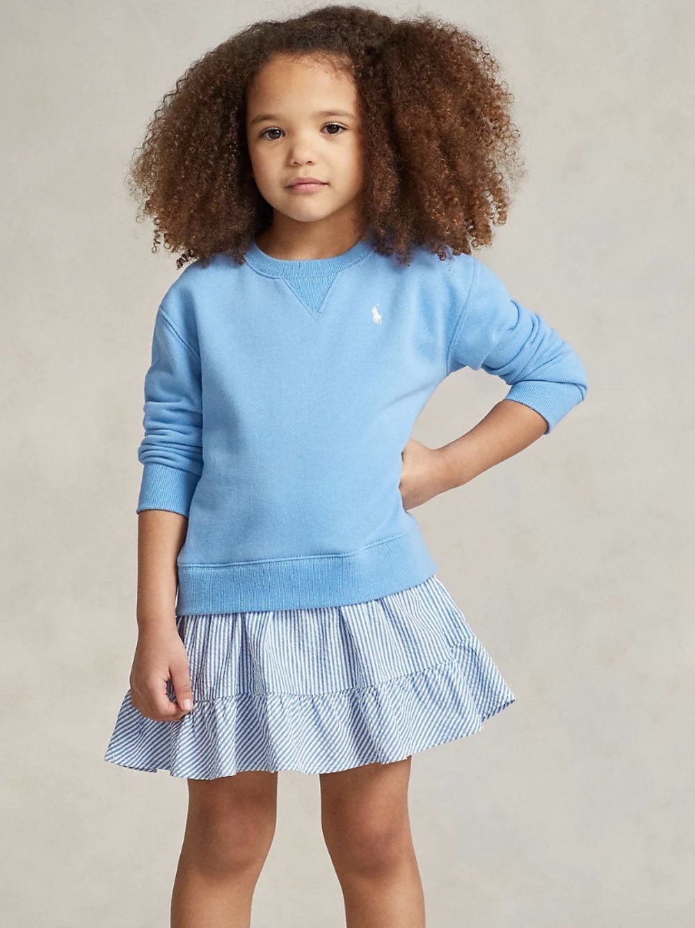 Ralph Lauren Kids' Fleece & Seersucker Sweatshirt Dress In Harbor Island
